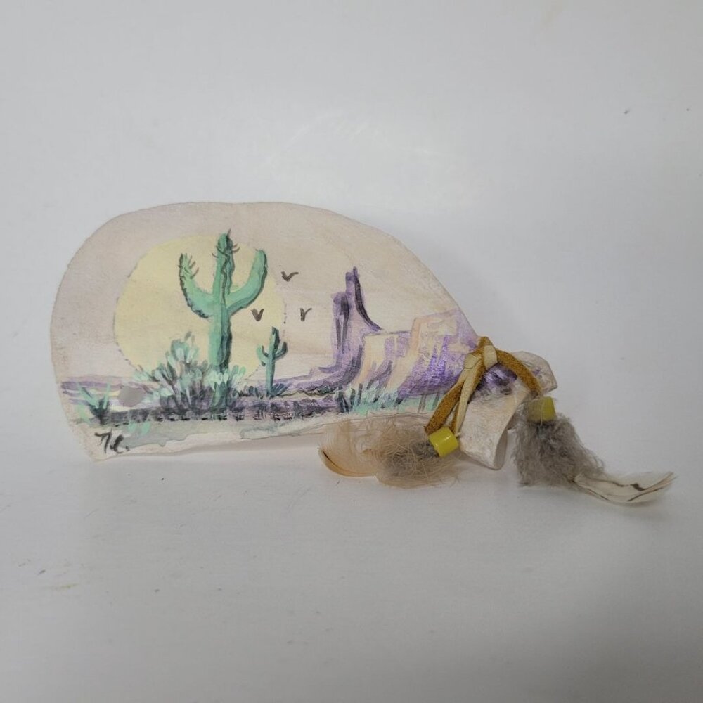 Bone Art Painted Feather Native N Clare 1995 Desert Cactus Feathers Home Decor